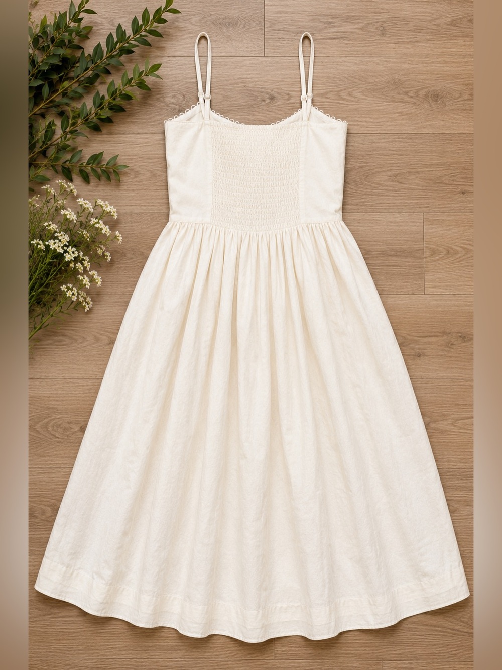 New Camila Coelho Embroidered Linen Blend Midi Dress Ivory Cottagecore Large - Picture 5 of 12